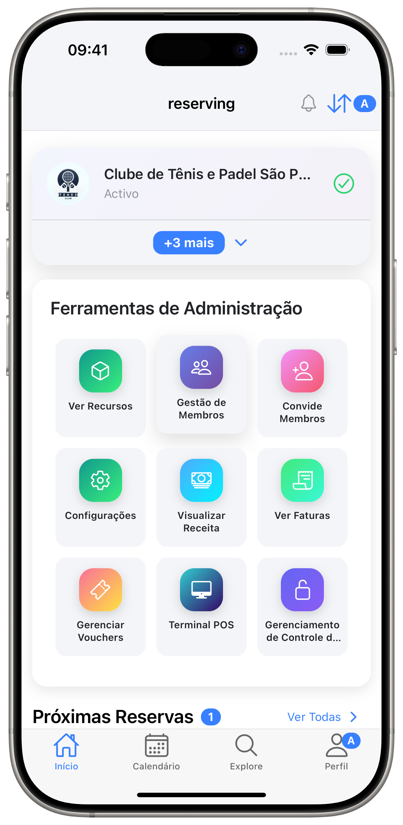 Painel administrativo com métricas.